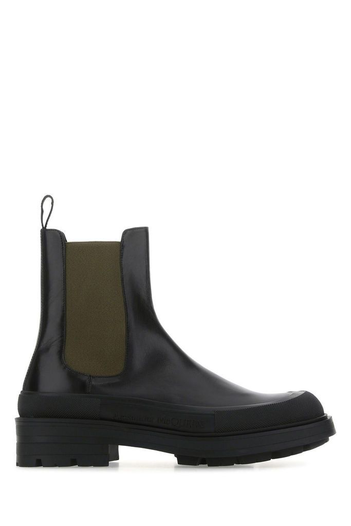 Black Leather Boxcar Ankle Boots