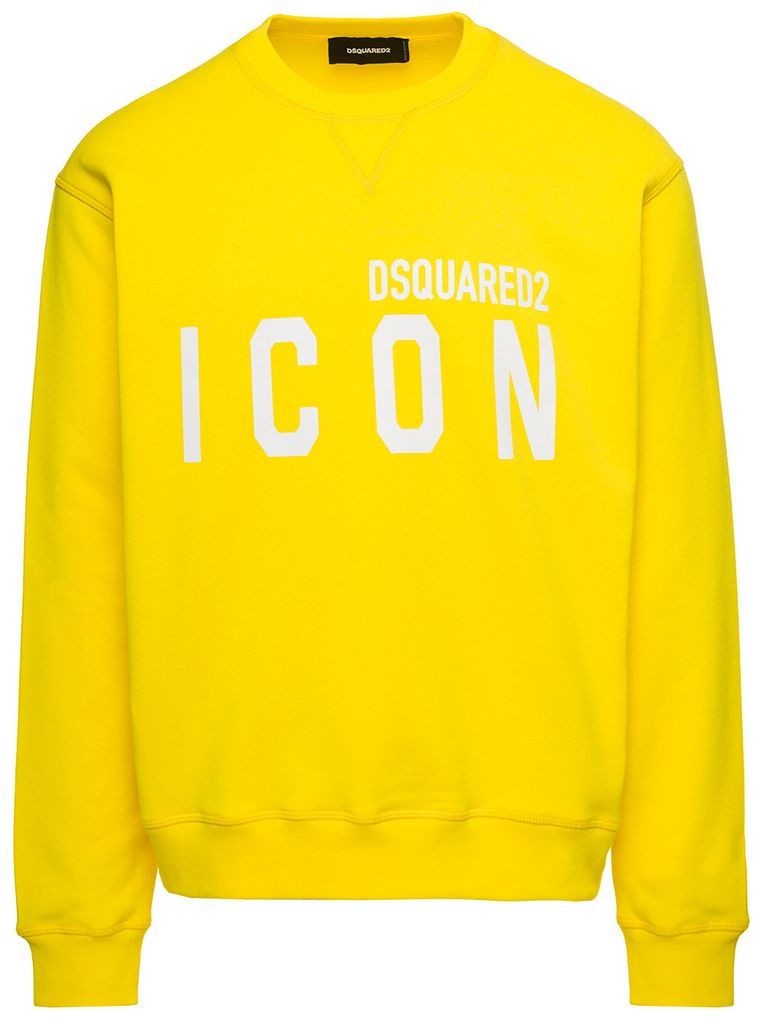Bright Yellow Crewneck Sweatshirt With Icon Logo Print Man Dsquared2