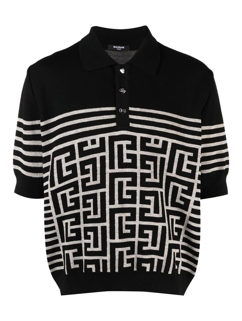 Monogram & Stripe Knitted Polo Shirt