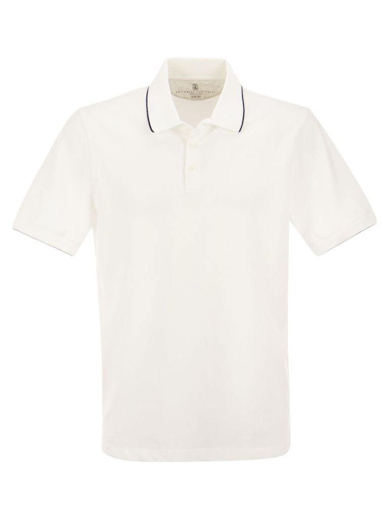 Slim Fit Cotton Pique Polo Shirt With Knitted Details