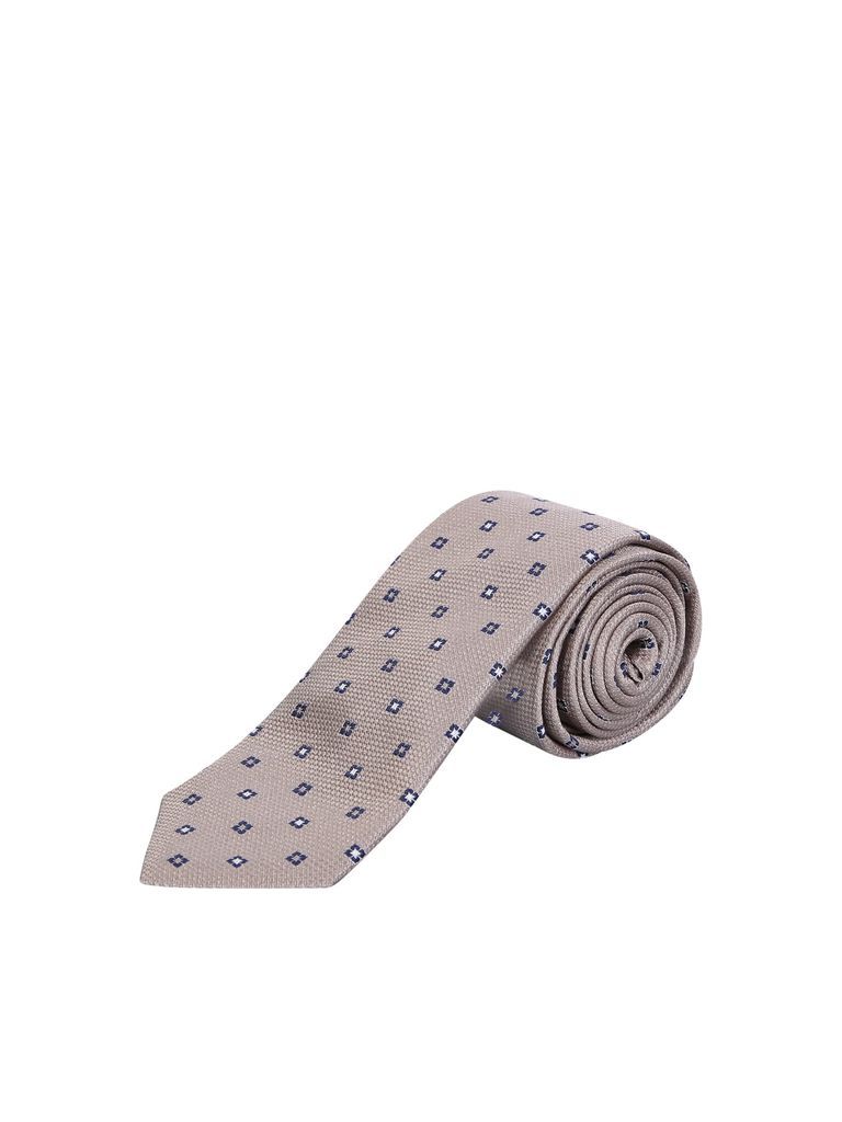 Square Motif Silk Tie In Beige