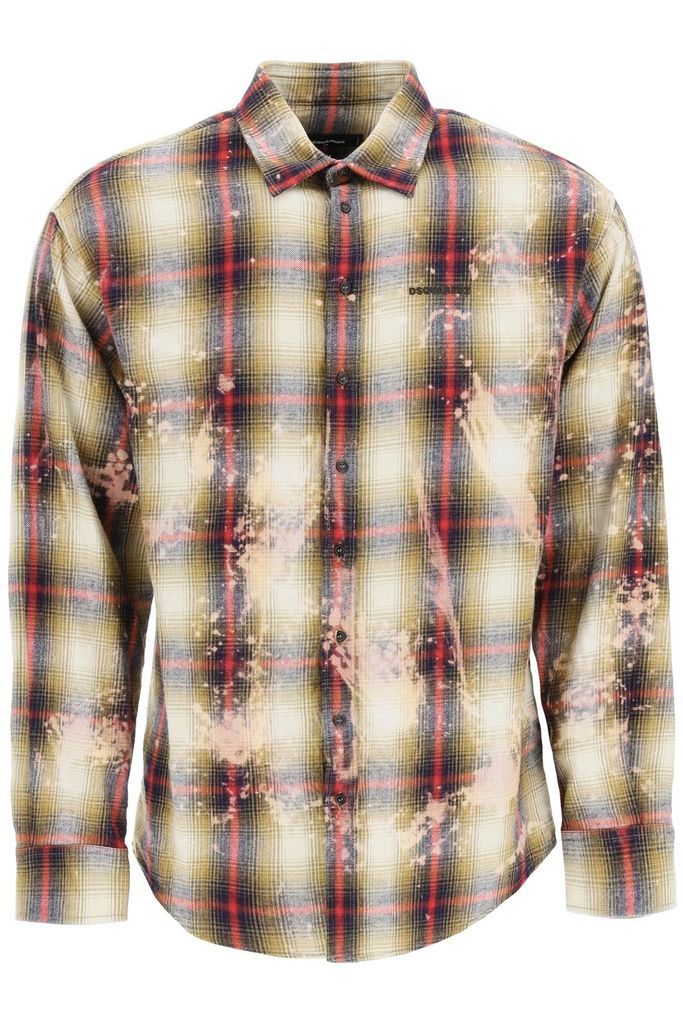 Drop Shoulder Shirt In Bleached Checked Flannel