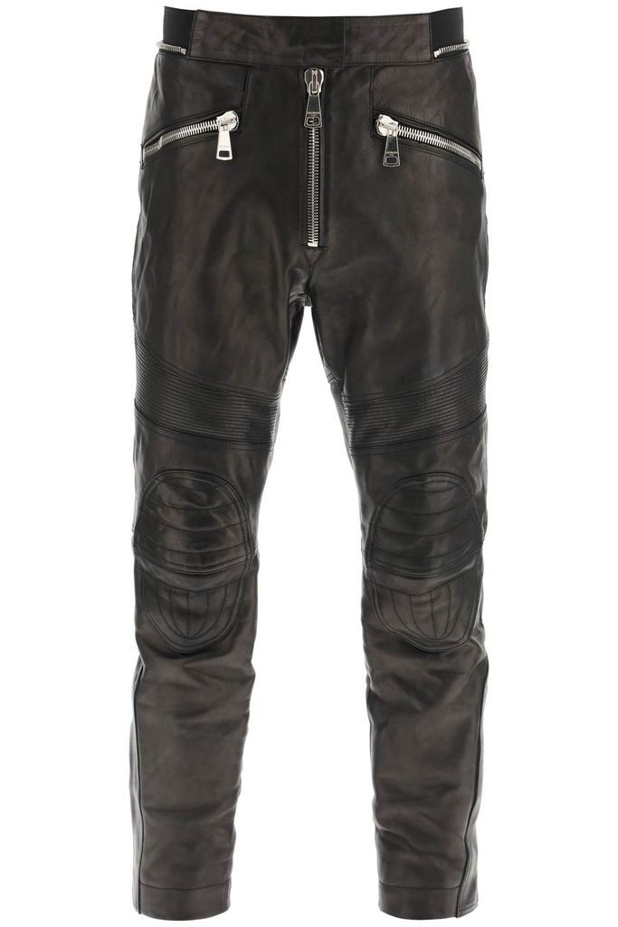 Zippered Leather Biker Pants
