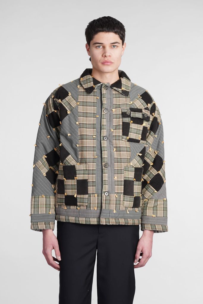 Corduroy Nine Patch Jacket In Green Cotton
