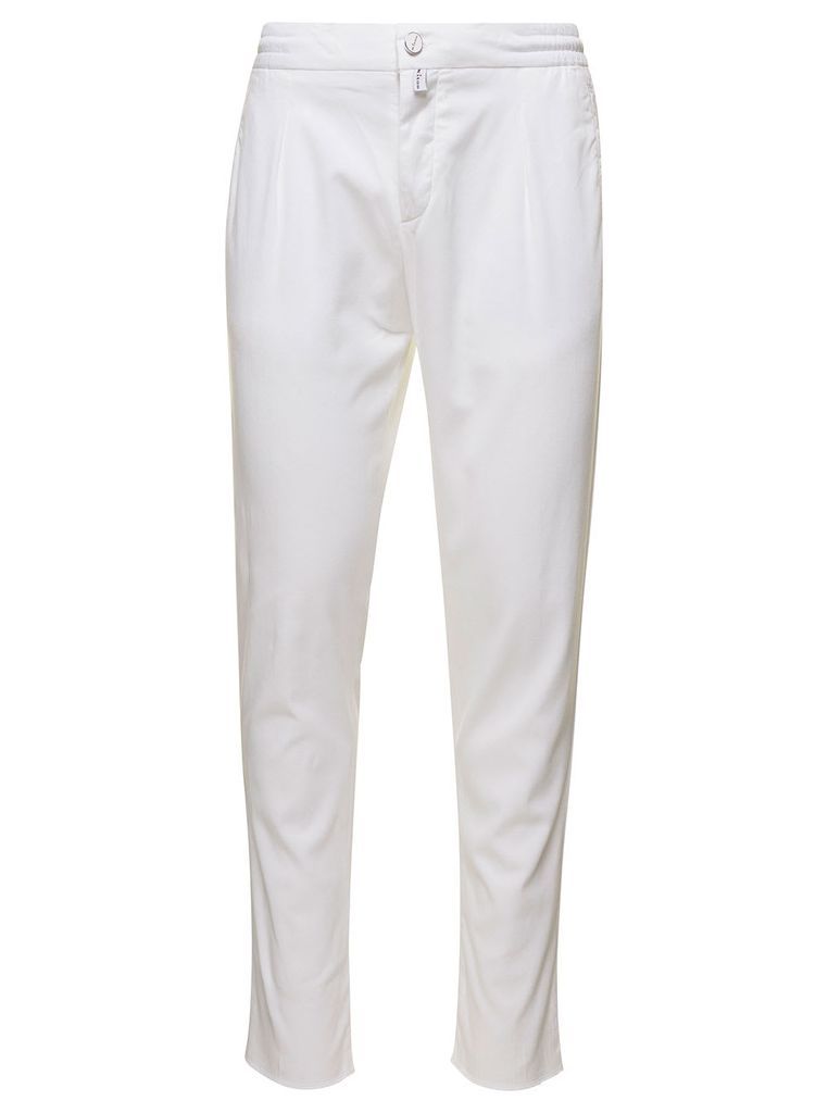 White Slim Trousers With Elasticated Waistband In Stretch Lyocell Man