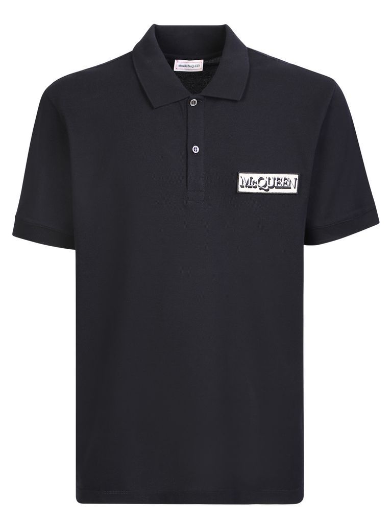 Logo Patch Black Polo Shirt