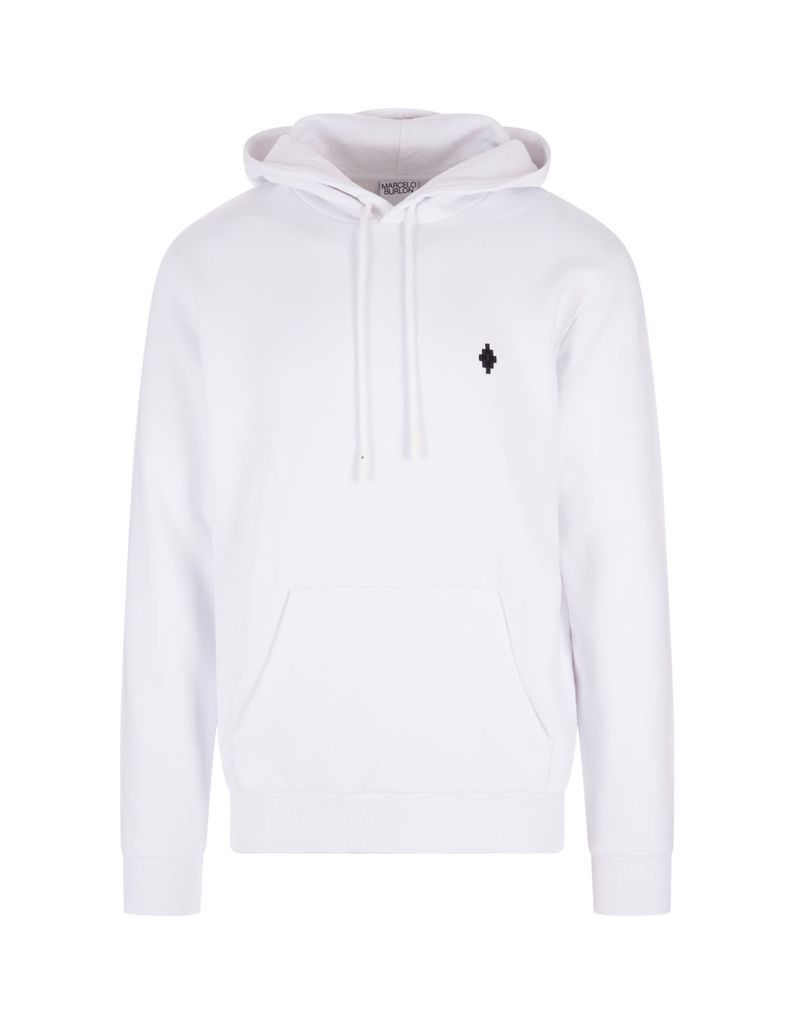 Man White Hoodie With Black Embroidered Logo