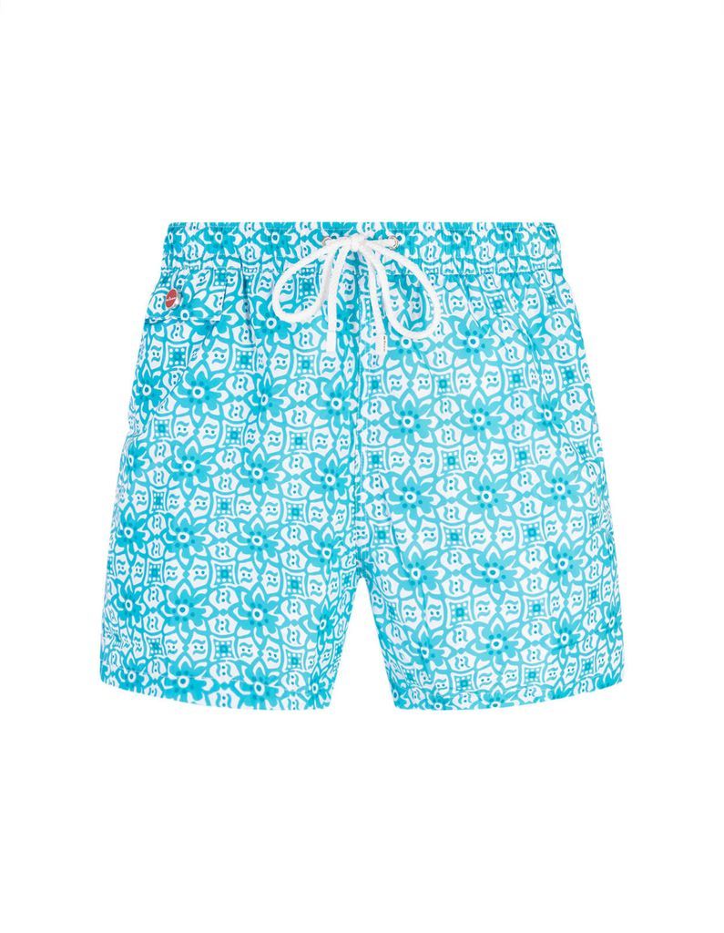 Aquamarine Sea Shorts With Majolica Pattern