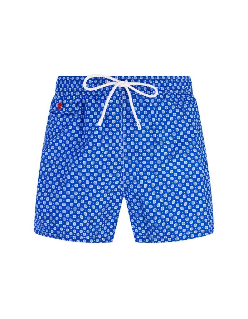 Blue And White Sea Shorts With Micro Pattern