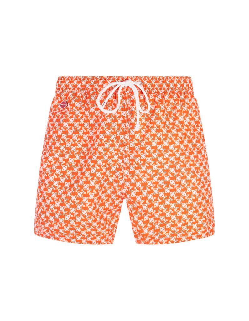 Orange Sea Shorts With Fish Pattern