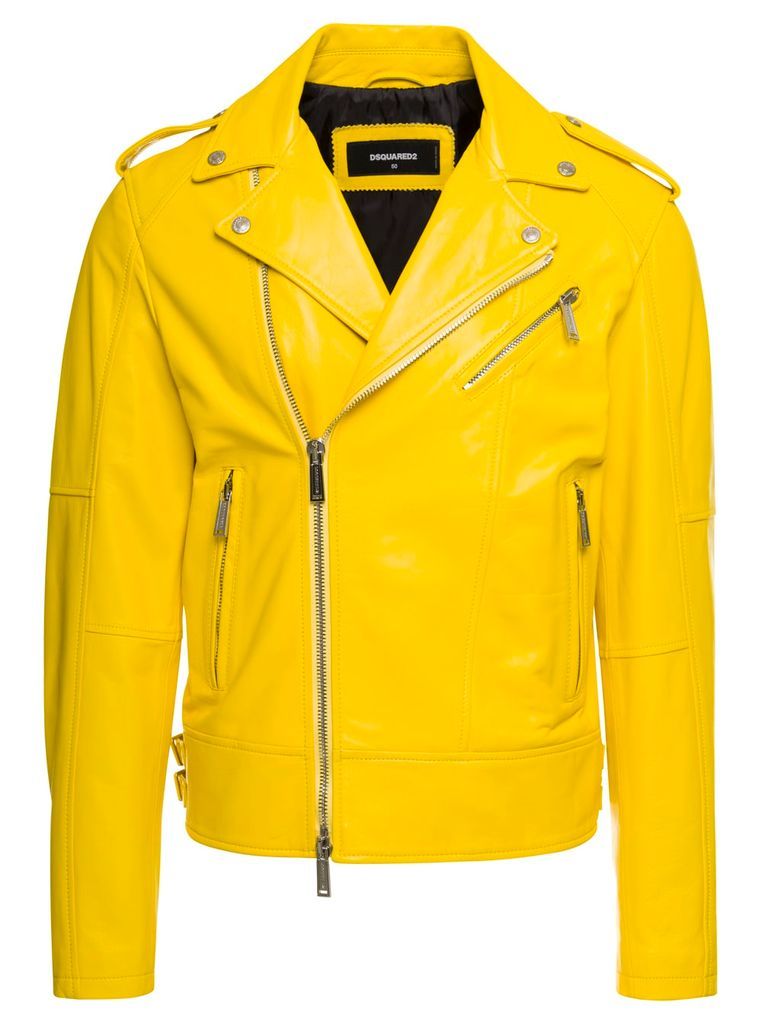 Bright Yellow Biker Jacket In Faux Leather Man Dsquared2