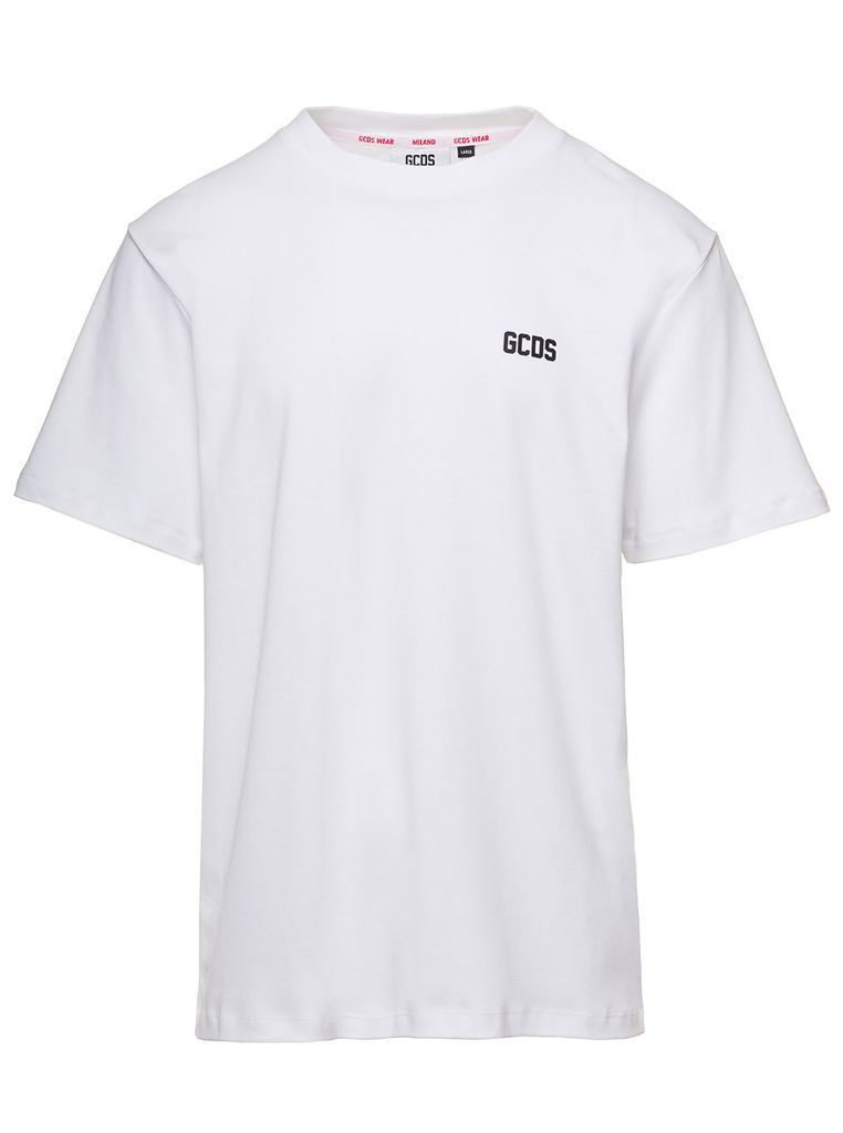 White Crewneck With Contrasting Logo Print In Cotton Man