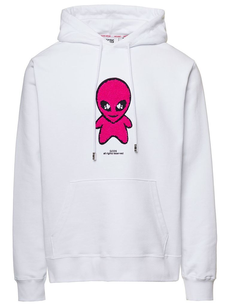White Hoodie With Wirdo Terry Stitch Patch In Cotton Man