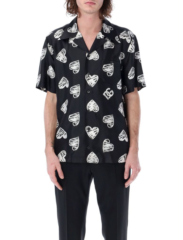 Silk Twill Shirt Hawaiian Shirt With Dg Heart Print
