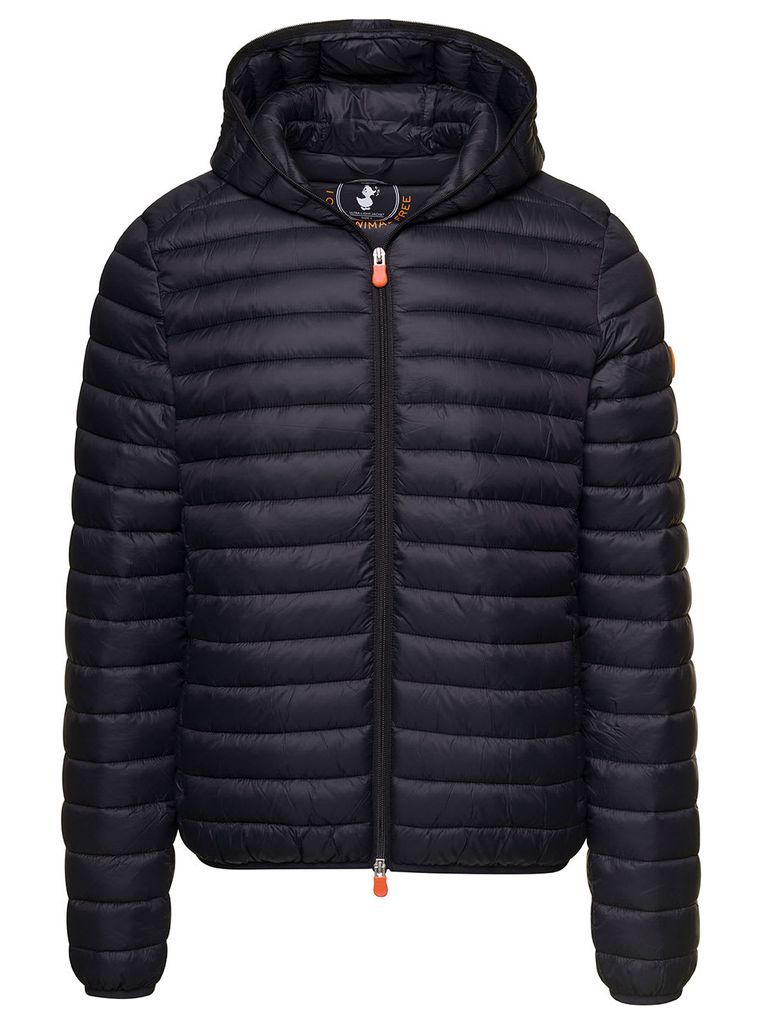 Black Quilted Down Jacket With Fixed Hood In Nylon Man