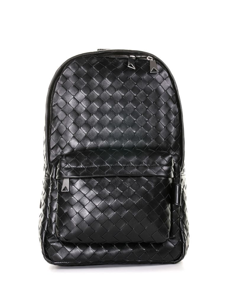 Leather Backpack With Woven Pattern