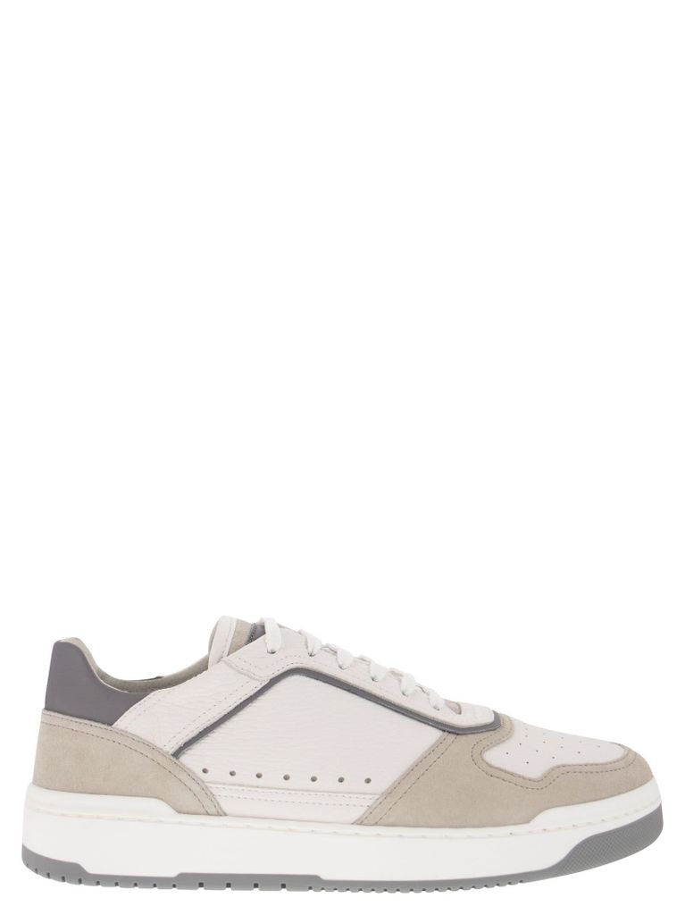 Basket Trainers In Grained Calfskin And Washed Suede