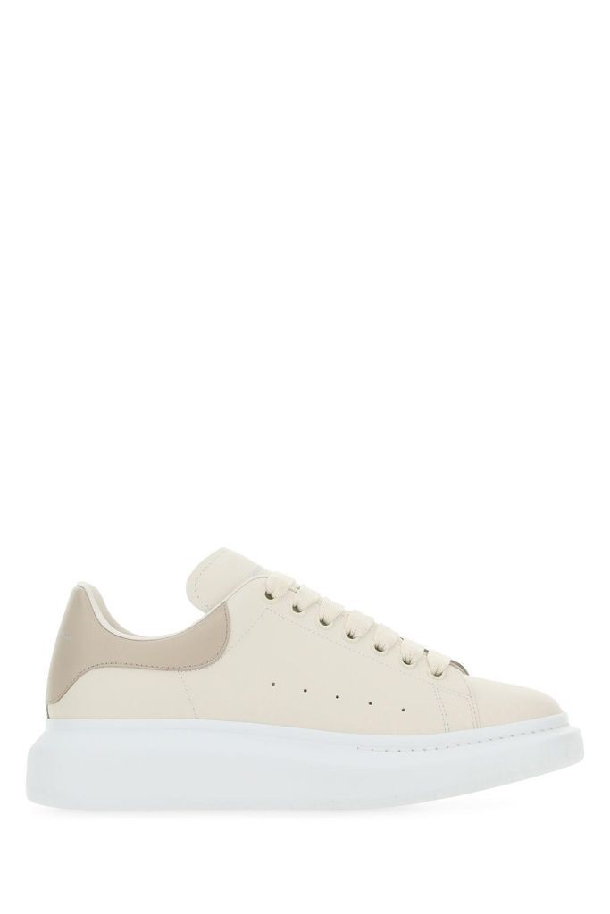 Sand Leather Sneakers With Biscuit Leather Heel
