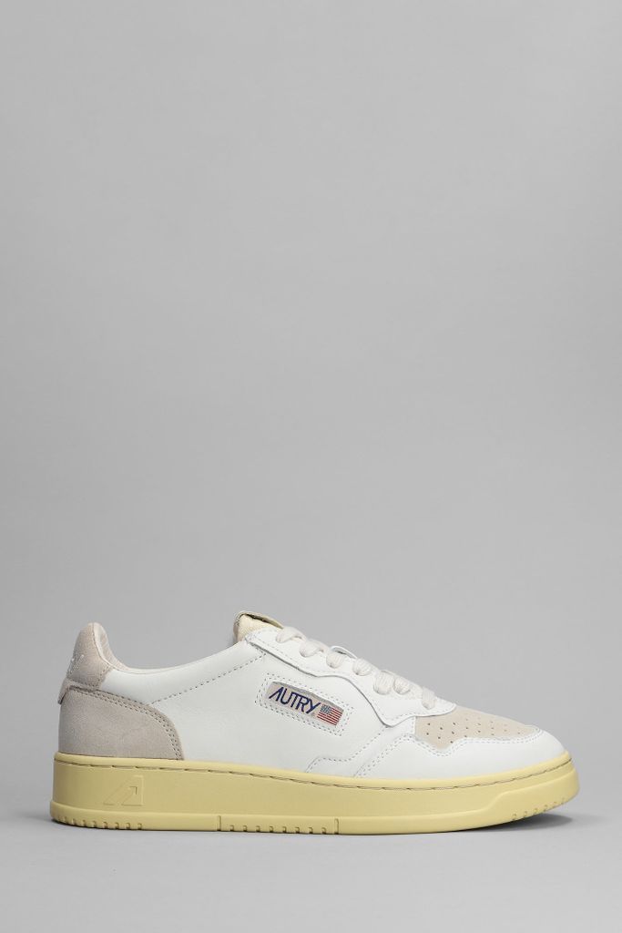 01 Sneakers In White Suede And Leather