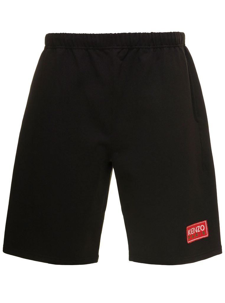 Black Bermuda Shorts With Logo Patch In Cotton Man Kenzo