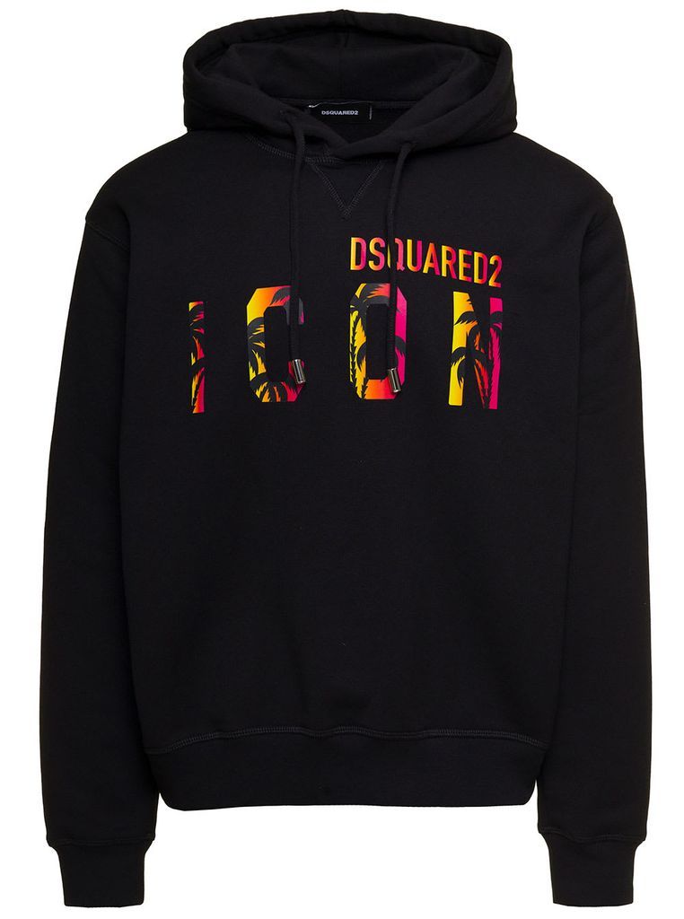 Black Hoodie With Icon Sunset Logo Print In Cotton Man Dsquared2