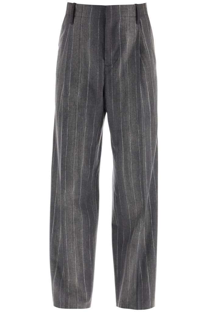 Flannel Wide Pants With Pastel Pinstripe Motif