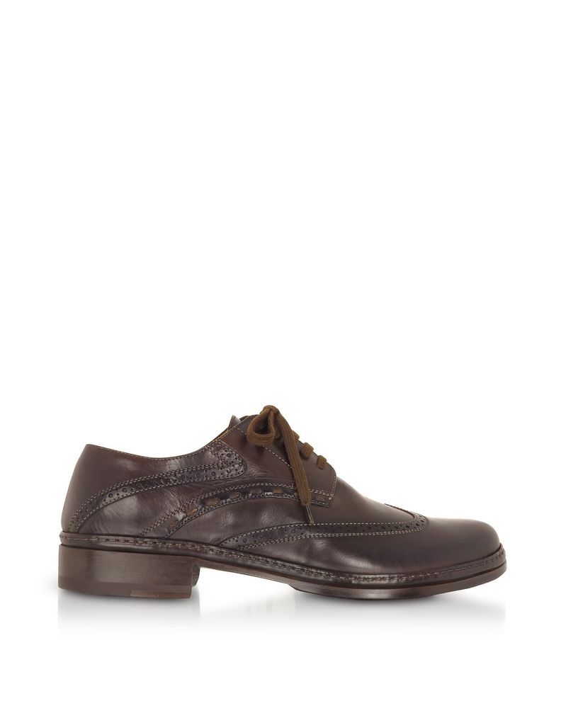 Dark Brown Handmade Italian Leather Wingtip Oxford Shoes