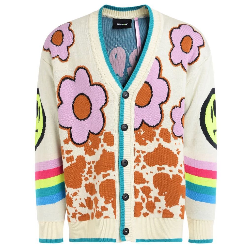 Ivory Cardigan With Multicolor Embroidery