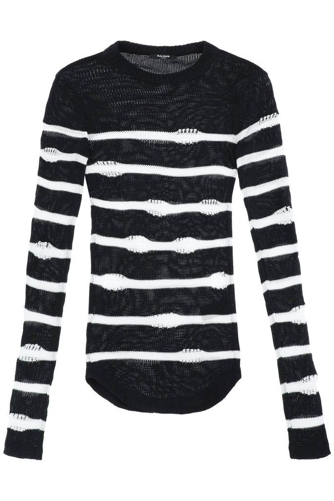 Striped Sweater In Distressed Cotton