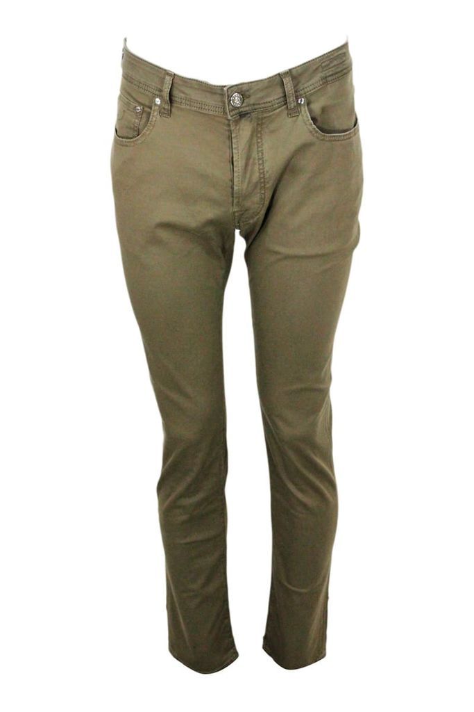 Bard J688 Trousers In Luxury Edition In Soft Light Cotton Stretch With 5 Pockets With Closure Buttons And Pony Skin Label