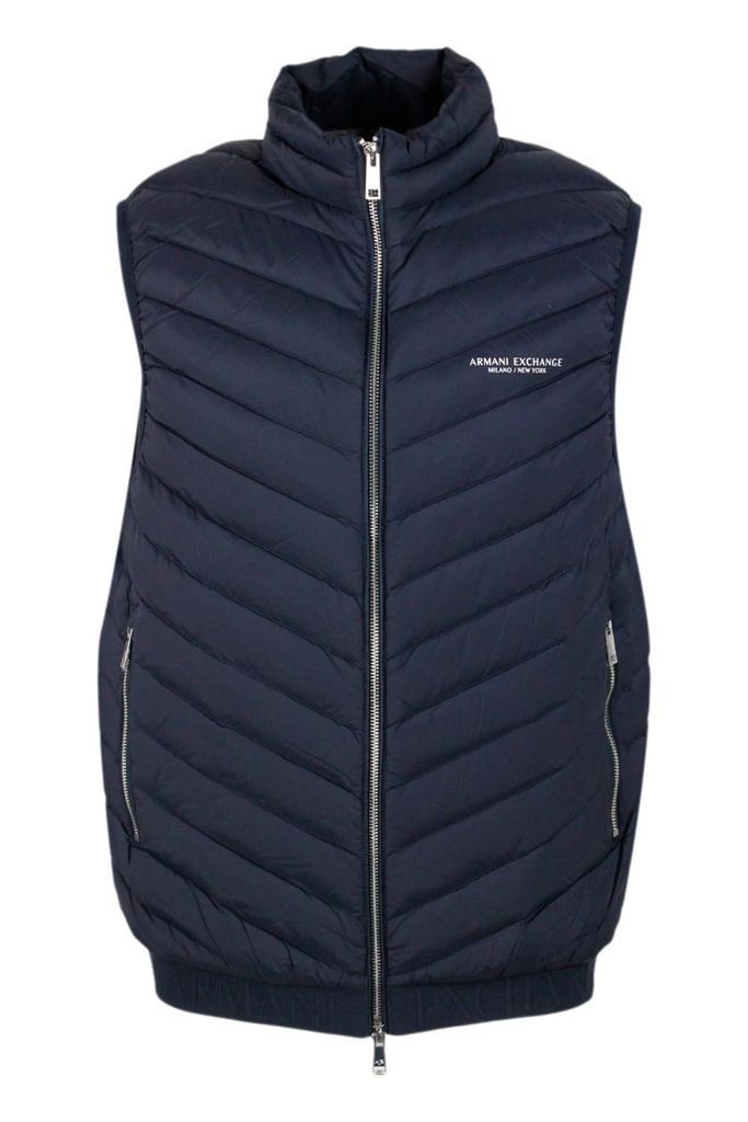 Sleeveless Gilet In Light Down With Logoed And Elasticated Bottom And Zip Closure