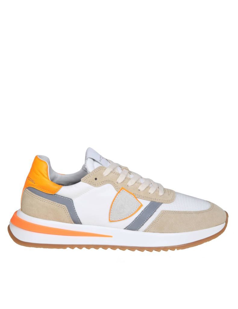 Tropez In White And Orange Suede And Nylon