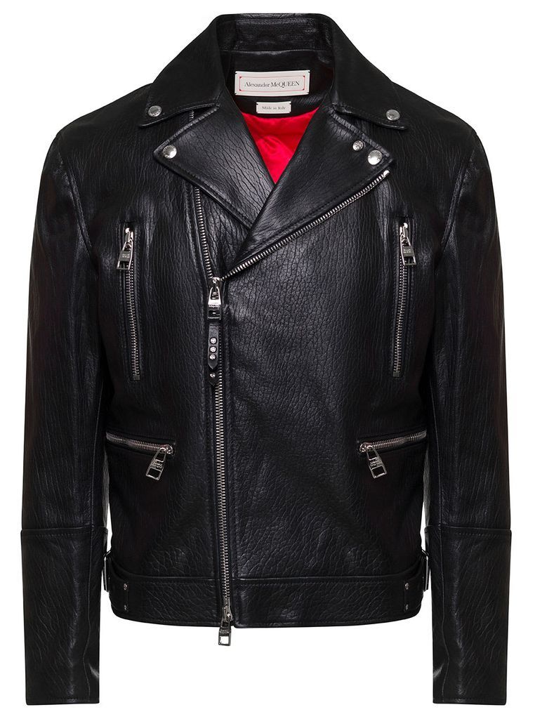 Black Biker Jacket In Leather Man