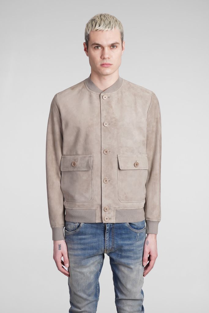 Bomber In Beige Leather