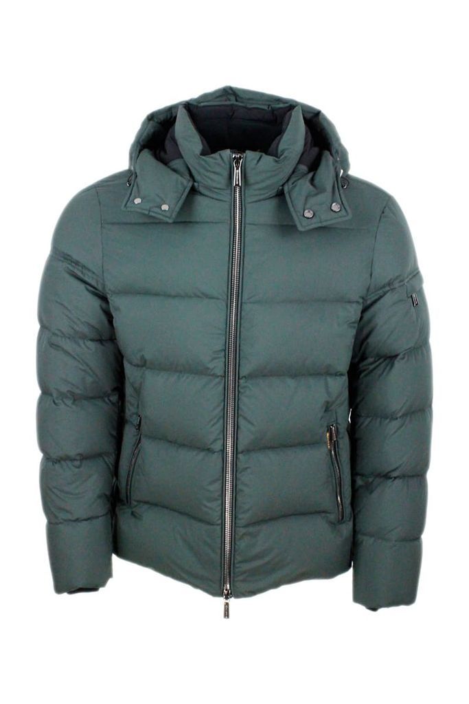 Goose Down Padded Bomber Jacket With Removable Hood