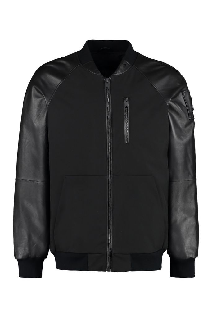 Nylon Bomber Jacket With Leather Details