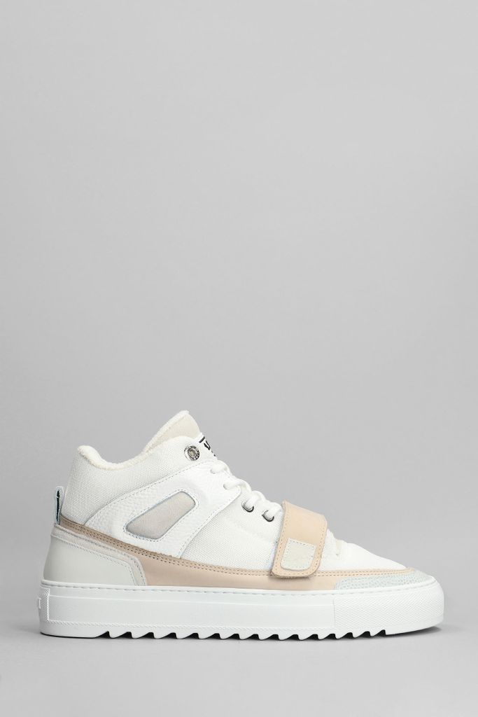 Firenze Mid Sneakers In White Leather And Fabric