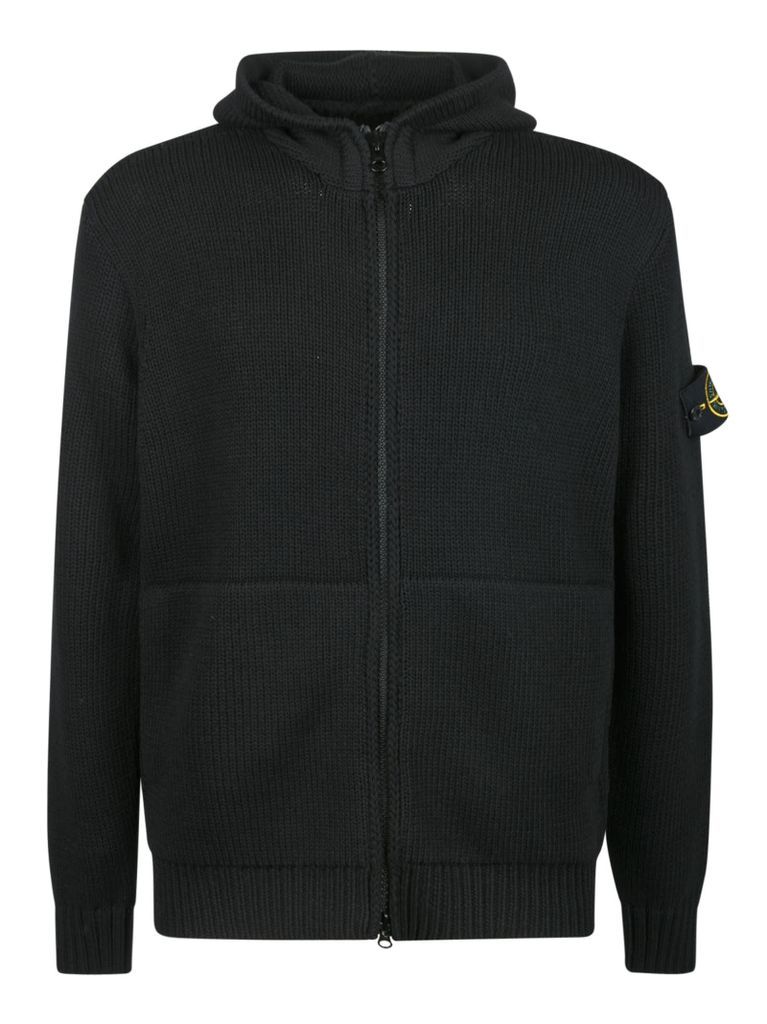 Logo Patched Hooded Zipped Knit Jacket