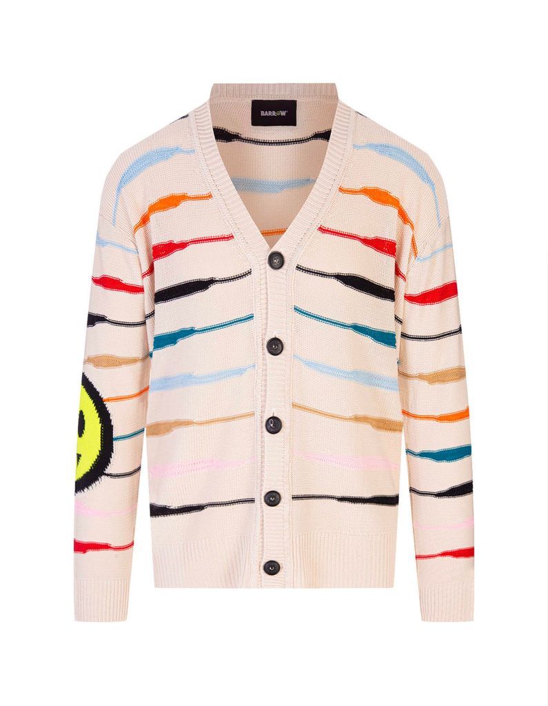 Butter Cardigan With Logo And Multicoloured Stripes