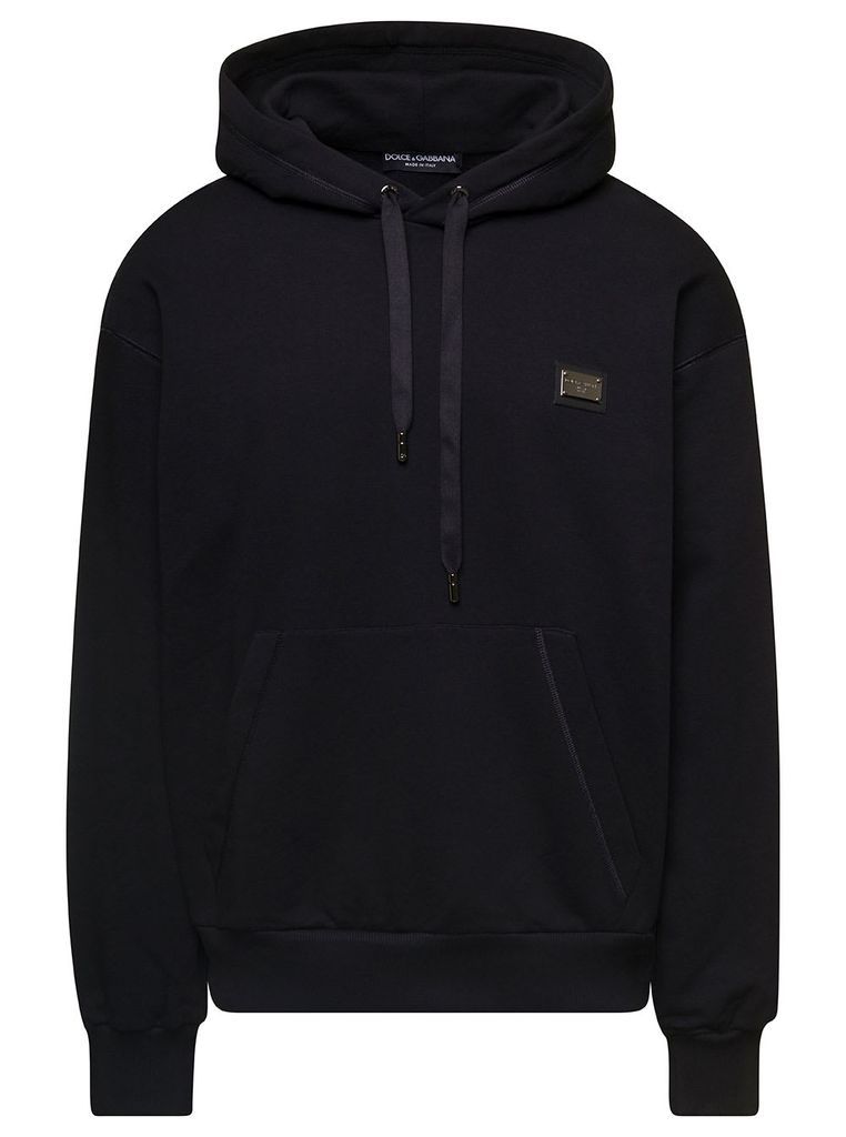 Black Hoodie With Plated Logo On The Chest In Cotton Man