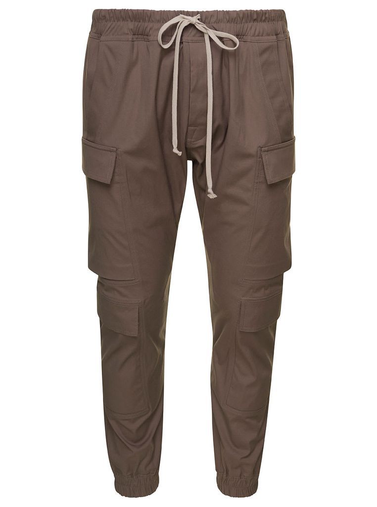 Beige Cargo Pants With Drawstring In Cotton Man