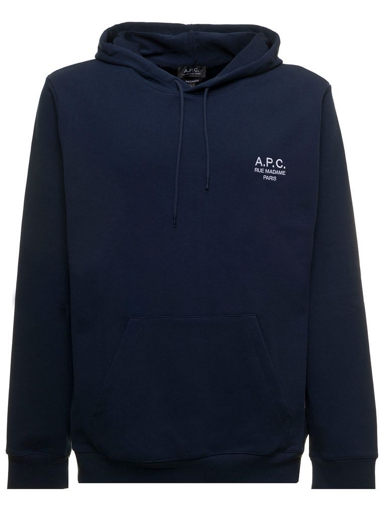 Blue Marvin Hoodie In Fleece Cotton With Contrasting Logo To The Chest Man