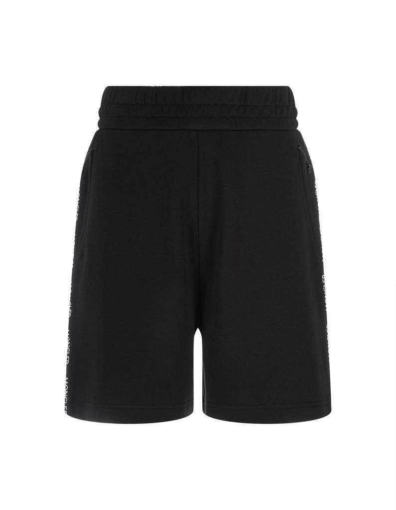 Black Sports Bermuda Shorts With Logoed Insert