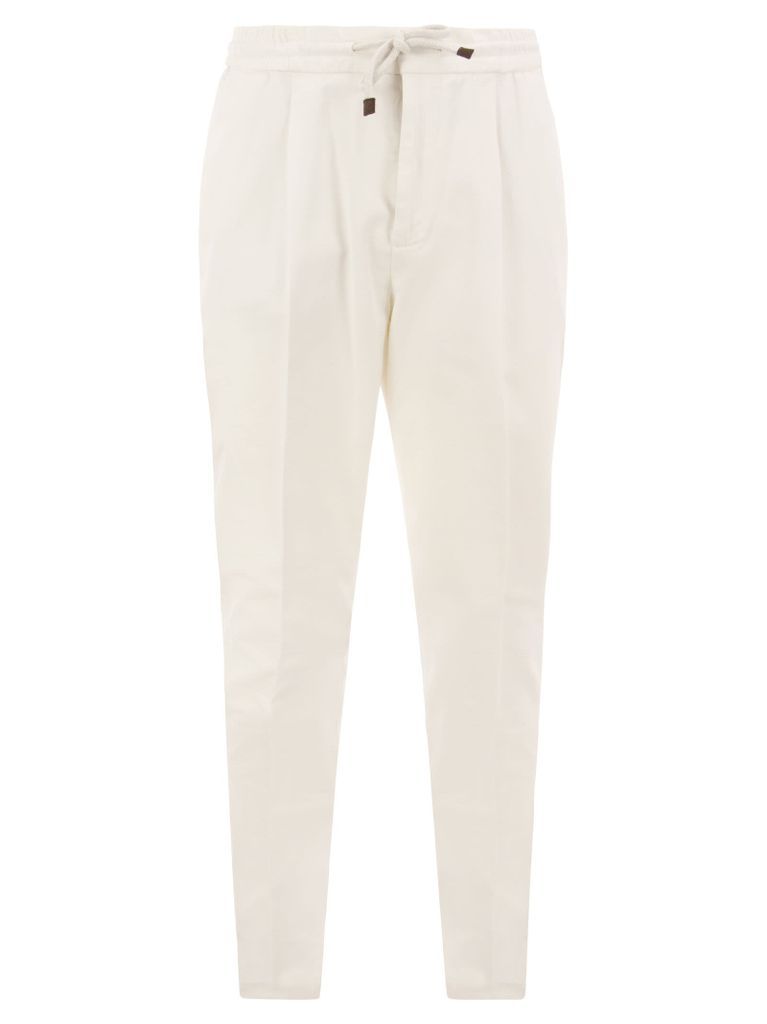 Leisure Fit Cotton Trousers With Drawstring And Darts