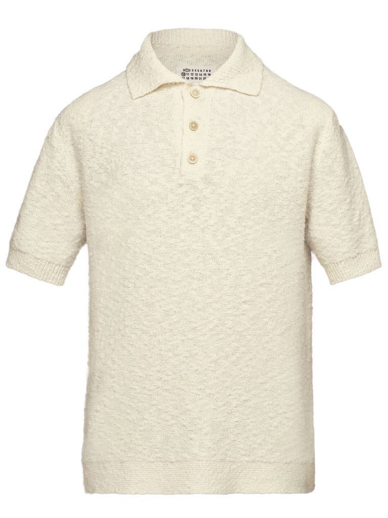 Cream White Cotton Blend Polo Shirt