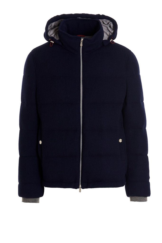 Hooded Ribbed Puffer Jacket Brunello Cucinelli