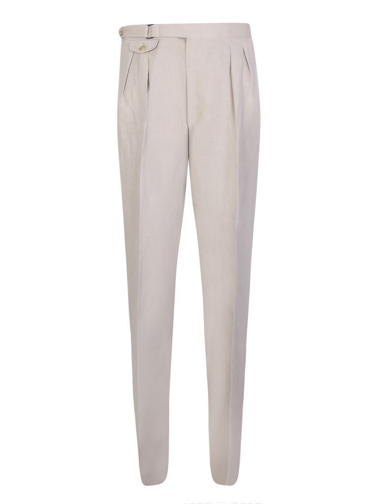 Beige Linen And Silk Pant