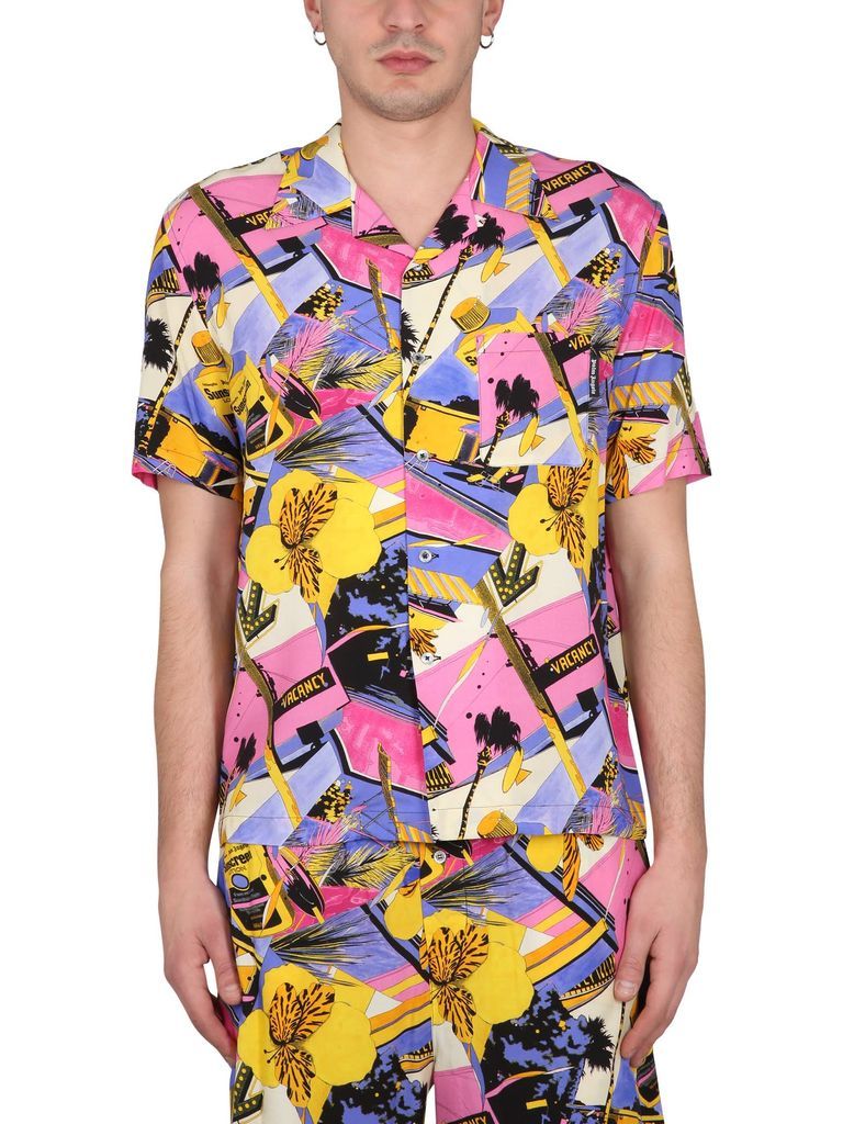 Bowling Style Shirt With Miami Mix Print