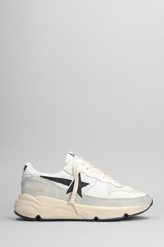 Running Sneakers In White Leather And Fabric