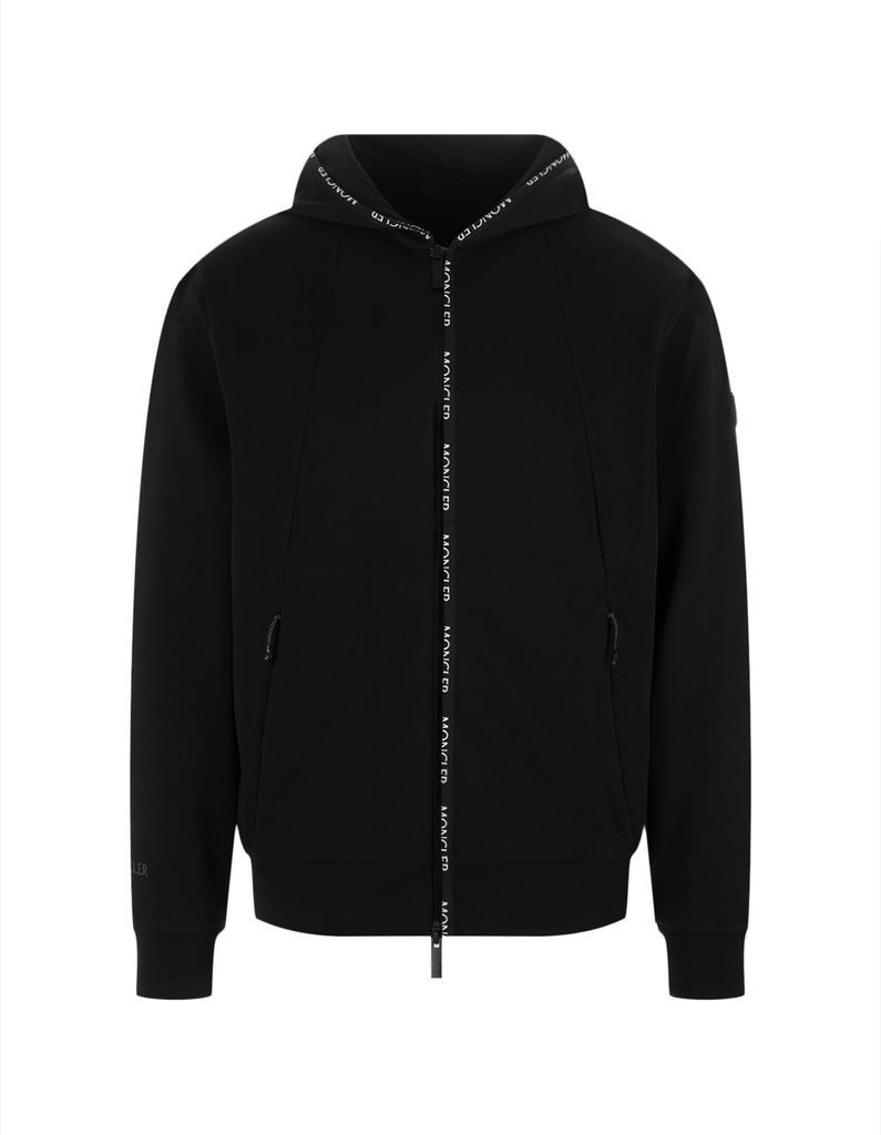 Black Zipped Hoodie With Logoed Insert